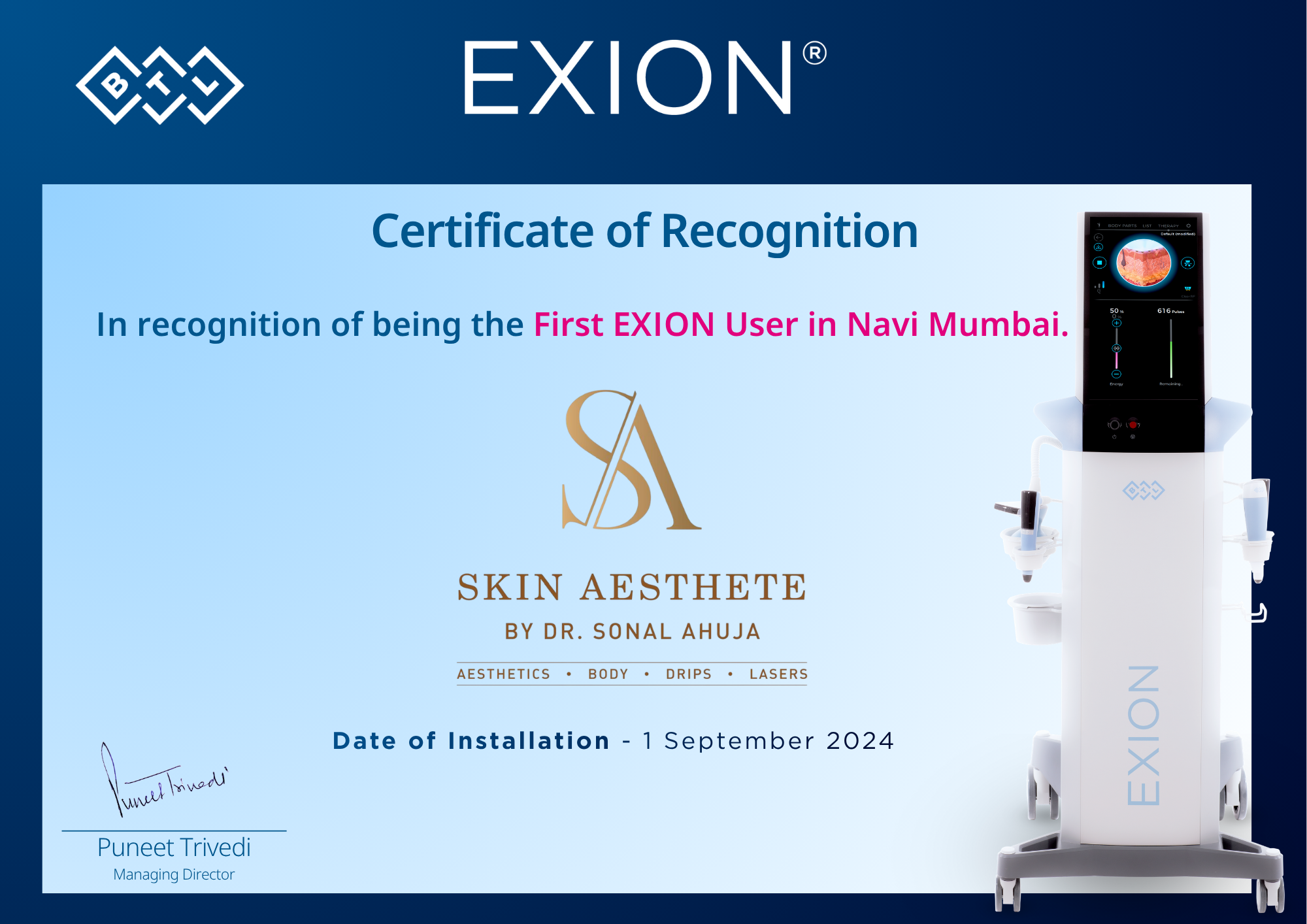 EXION Certificate