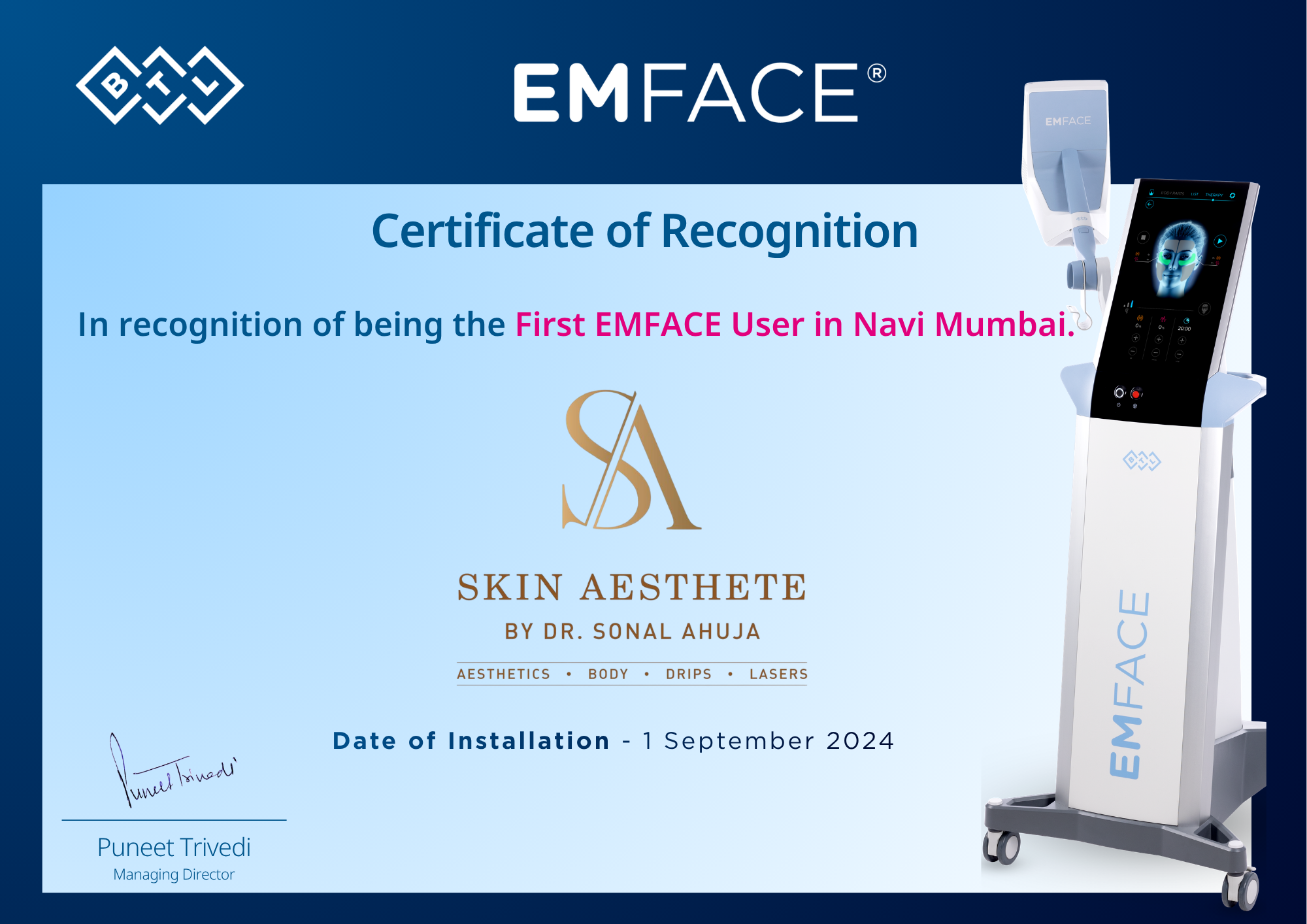 EMFACE Certificate